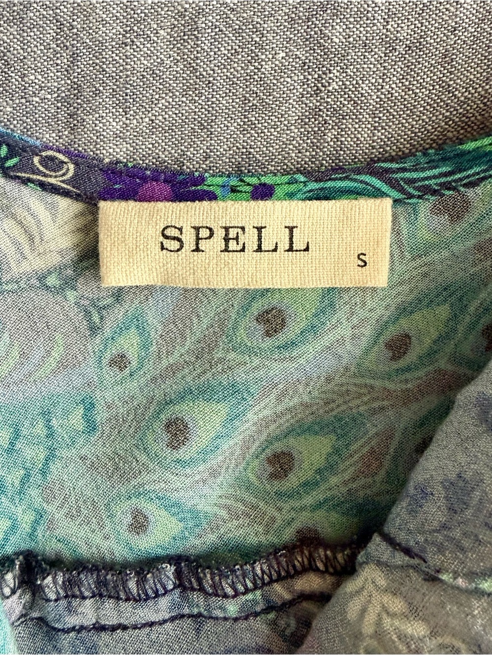 Spell Boheme Bias Cut Maxi Dress in Peacock Colorway, Size Small. - Picture 14 of 14